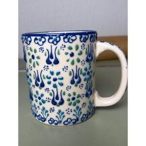 Myth Arts Handmade Turkish Ceramic Mug Blue Floral Tea Coffee Cup Made Turkey